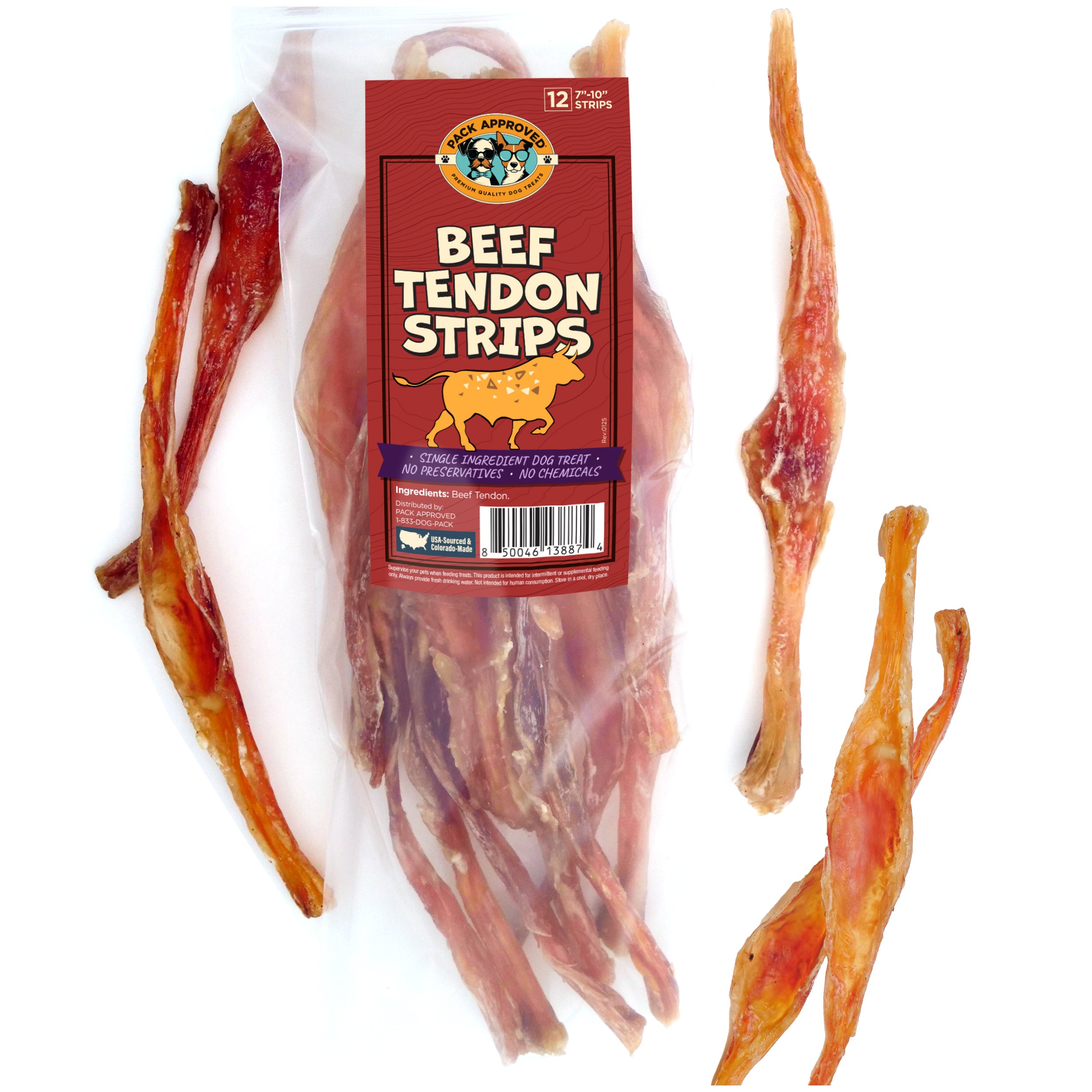 Pack Approved Beef Tendon Strips 7-10" 12CT