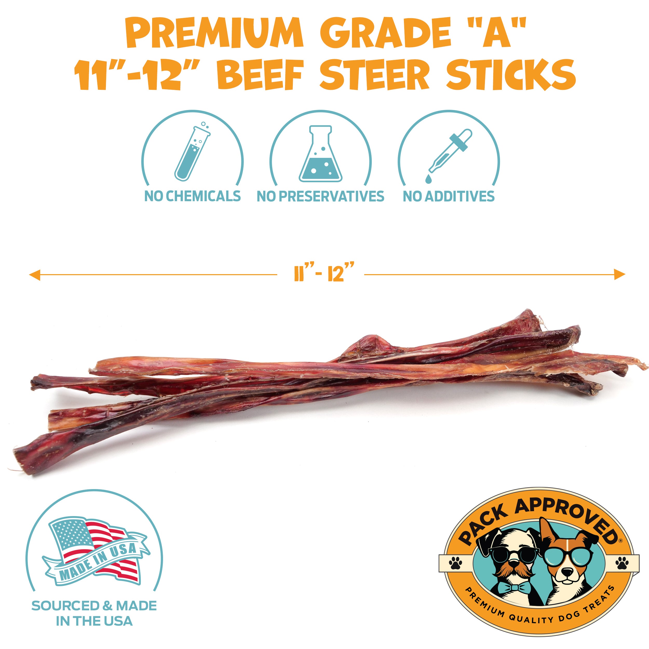 Pack Approved Standard Beef Steer Bully Sticks, 11-12" (10ct)