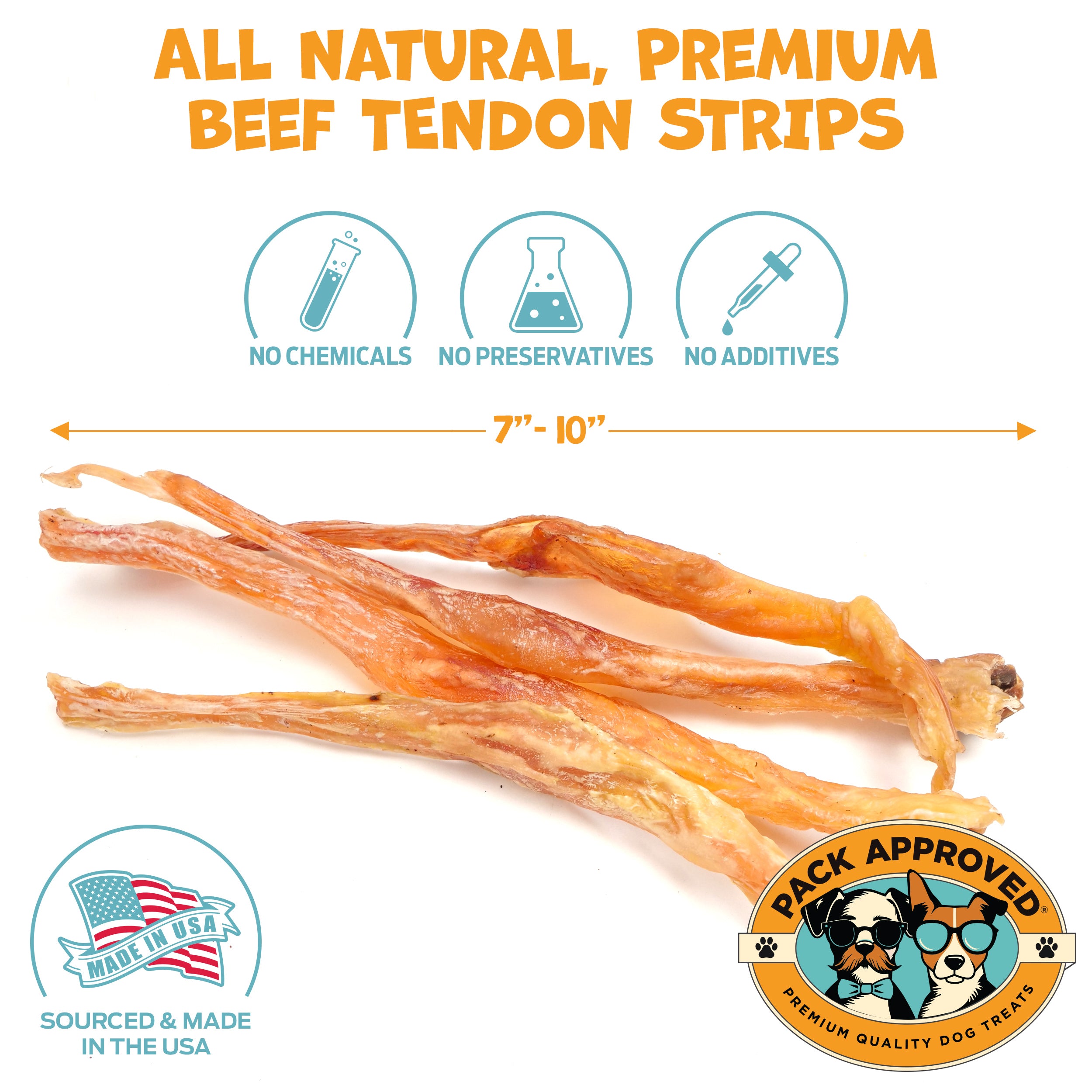 Pack Approved Beef Tendon Strips 7-10" 12CT