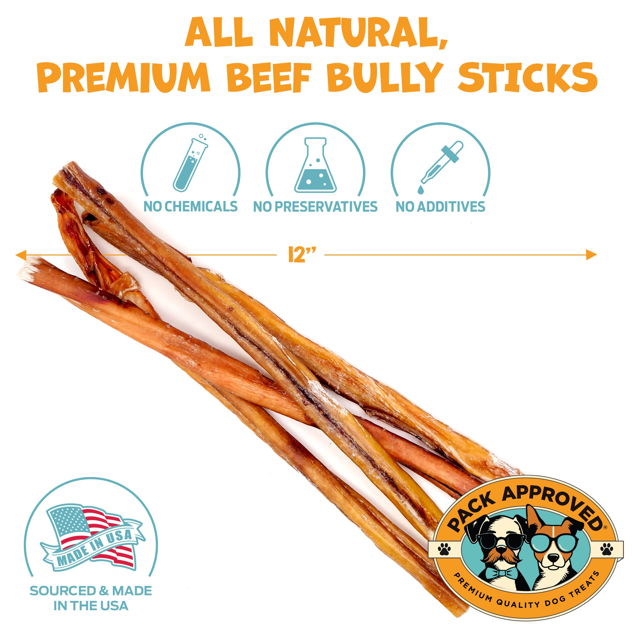 Pack Approved Standard Beef Bully Sticks 12" (8ct)