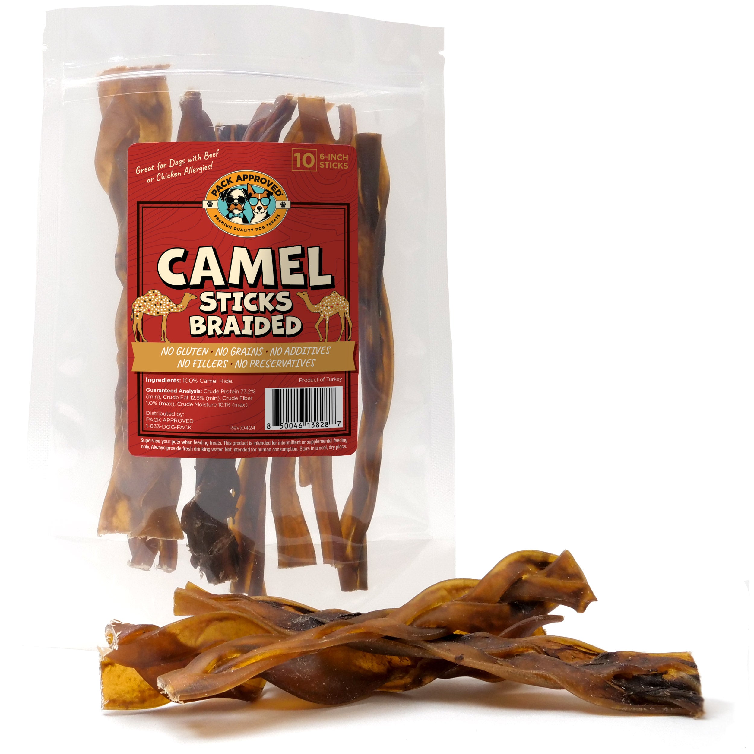 Pack Approved 6" Braided Camel Sticks (10ct)